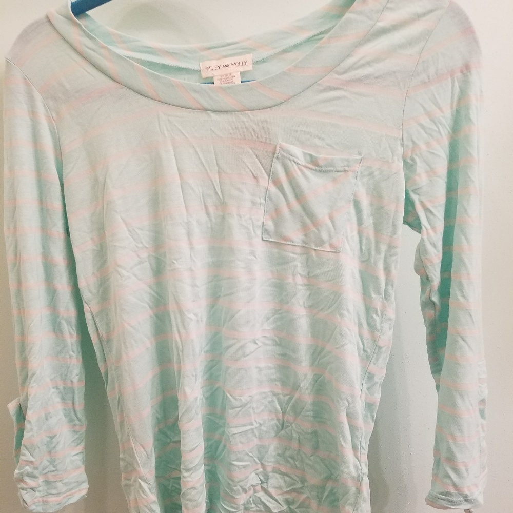 Light blue and white striped long sleeve shirt